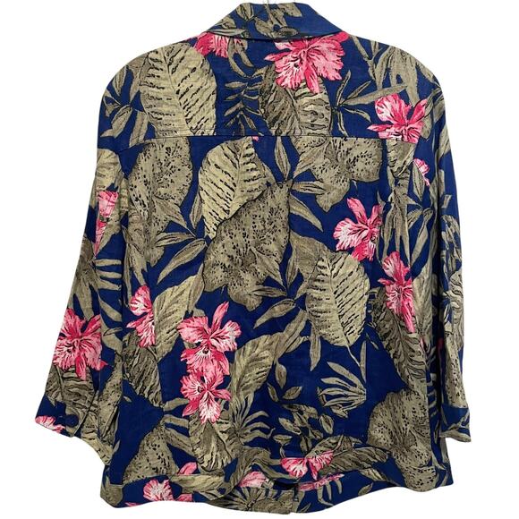 Chico's Tropical Linen Button Topper Size 2 (Womens Large) Blue & Pink Hawaiian - Picture 3 of 6